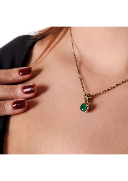 Harmoni Tektaş Yeşil Kadın 2'li Takı Seti Küpe Kolye Takım Bakır El Yapımı Kararma Yapmaz Kutulu modelleri