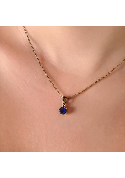 Harmoni Tektaş Lacivert Kadın 2'li Takı Seti Küpe Kolye Takım Bakır El Yapımı Kararma Yapmaz Kutulu modelleri