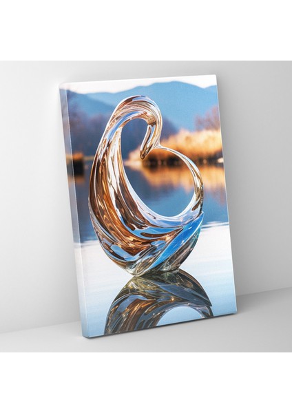 Gerçekçi Cam Heykel - Aynalı Kuğu Duvar Sanatı - Huzur Veren Gerçekçi Cam Heykel Sakin Göl