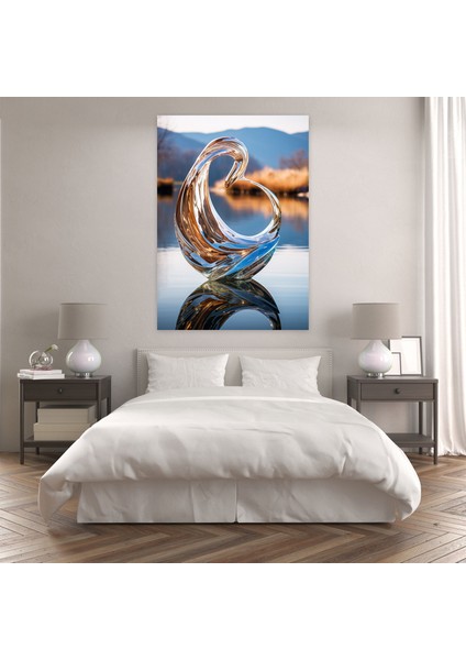 Gerçekçi Cam Heykel - Aynalı Kuğu Duvar Sanatı - Huzur Veren Gerçekçi Cam Heykel Sakin Göl fiyatları