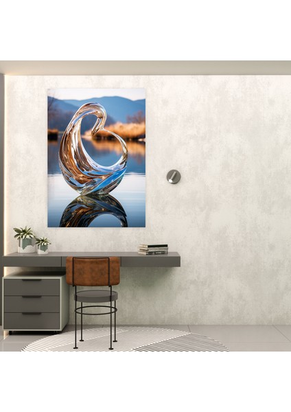 Gerçekçi Cam Heykel - Aynalı Kuğu Duvar Sanatı - Huzur Veren Gerçekçi Cam Heykel Sakin Göl modelleri