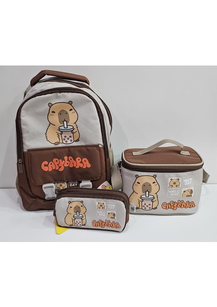 Capybarailkokul Çantası 3' Lü Set -Çanta +Beslenme +Kalemlik