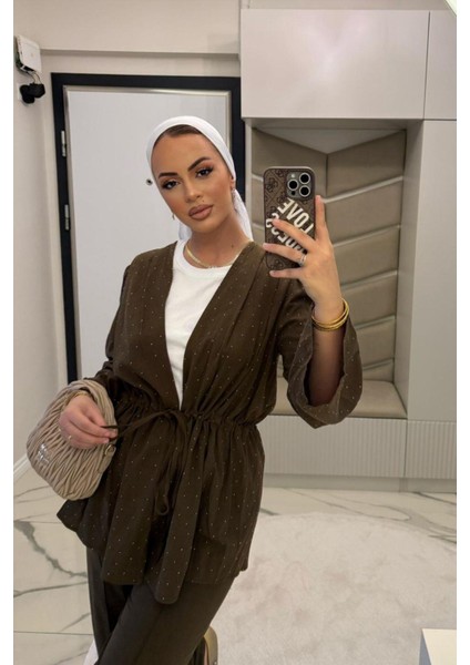 Kadın Kahve Vual Taşlı Kimono Takım fiyatları