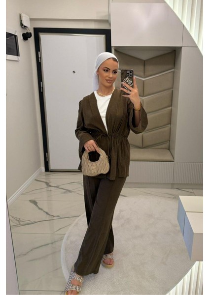 Kadın Kahve Vual Taşlı Kimono Takım fırsatları