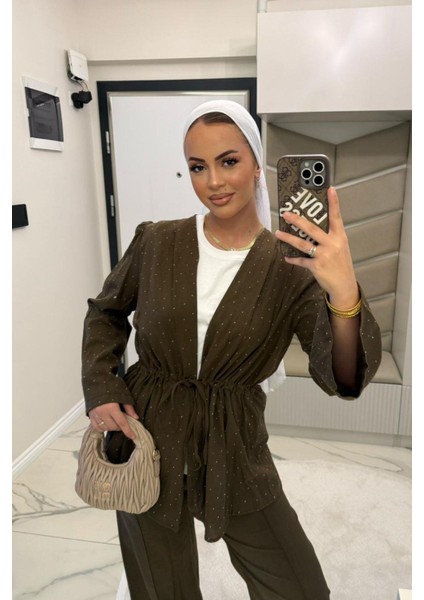 Kadın Kahve Vual Taşlı Kimono Takım indirimleri
