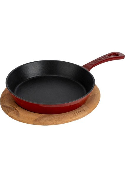 Döküm Yuvarlak Kızartma Tavası Yekpare Saplı Kayın Servis Ahşabı. ÇAP(Ø)20CM-BORDO fiyatları