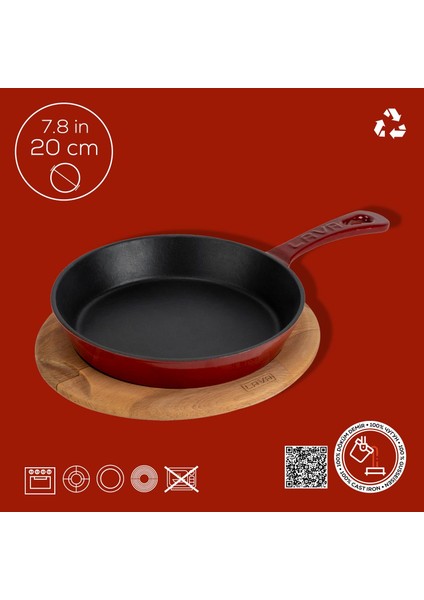 Döküm Yuvarlak Kızartma Tavası Yekpare Saplı Kayın Servis Ahşabı. ÇAP(Ø)20CM-BORDO fırsatları