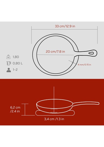 Döküm Yuvarlak Kızartma Tavası Yekpare Saplı Kayın Servis Ahşabı. ÇAP(Ø)20CM-BORDO indirimleri