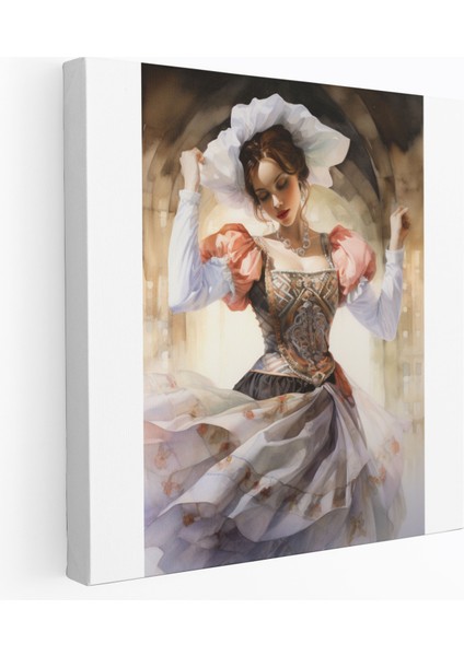 Rönesans Duvar Dekorasyonu - Zarif Dansçı Suluboya - Duvar Sanatı Kanvas Tablo Rönesans Kostümü