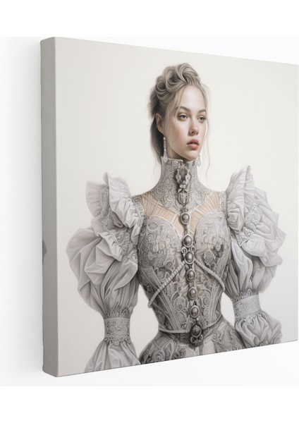 Rönesans Esintili Moda Eskizlerinden Oluşan Kanvas Tablo - Rönesans Kanvas Tablo Kurşun Kalem Çizimler Incelikli Kostümler