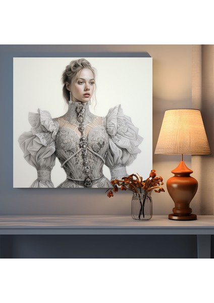 Rönesans Esintili Moda Eskizlerinden Oluşan Kanvas Tablo - Rönesans Kanvas Tablo Kurşun Kalem Çizimler Incelikli Kostümler modelleri