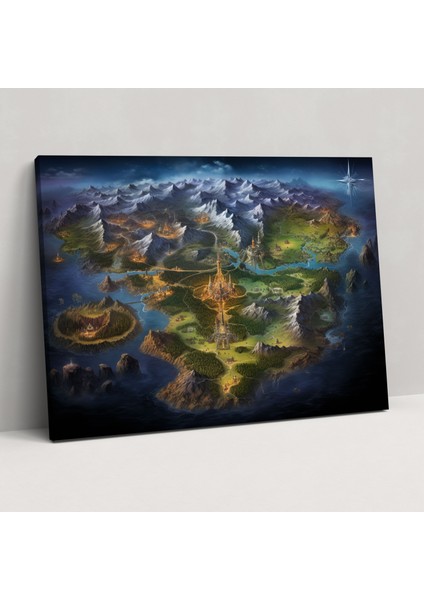 Fantastik Dünya Haritası Kanvas Tablo - Dünya Haritası Kanvas Duvar Sanatı Hayali Manzaralar Fantastik