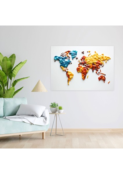 Geometrik Dünya Haritası Kanvas Tablo - Dünya Haritası Kanvas Tablo Duvar Sanatı fiyatları