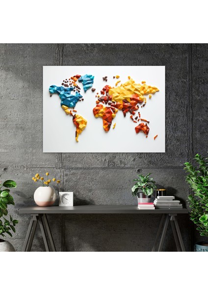 Geometrik Dünya Haritası Kanvas Tablo - Dünya Haritası Kanvas Tablo Duvar Sanatı modelleri