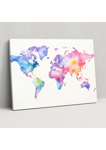 Su Rengi Dünya Haritası Kanvas Tablo - Dünya Haritası Kanvas Duvar Sanatı Duvar Sanatı