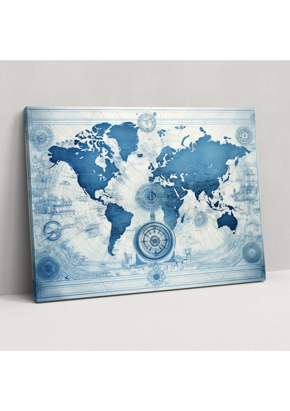 Retro Tasarım Dünya Haritası Kanvas Tablo - Dünya Haritası Kanvas Tablo Duvar Sanatı Haritacılık