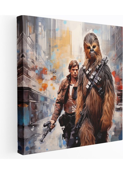 Star Wars Duvar Dekorasyonu - Karışık Medya Han Solo ve Chewbacca Kanvas Tablo - Yıldız Savaşları Şehir Manzarası Ev Dekorasyonu