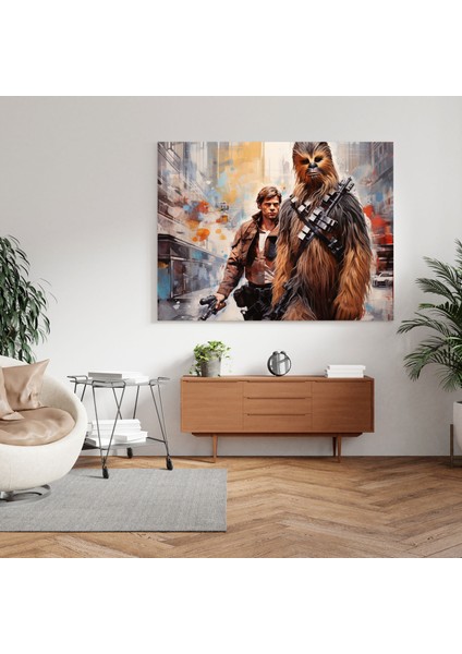 Star Wars Duvar Dekorasyonu - Karışık Medya Han Solo ve Chewbacca Kanvas Tablo - Yıldız Savaşları Şehir Manzarası Ev Dekorasyonu fiyatları