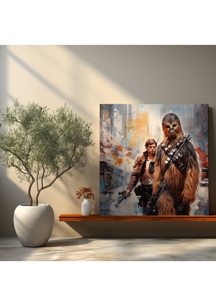 Star Wars Duvar Dekorasyonu - Karışık Medya Han Solo ve Chewbacca Kanvas Tablo - Yıldız Savaşları Şehir Manzarası Ev Dekorasyonu modelleri