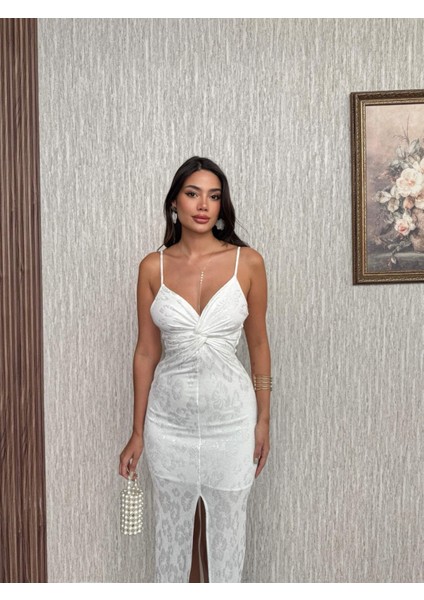 Ince Askı Ön Düğümlü Yırtmaç Elbise fiyatları