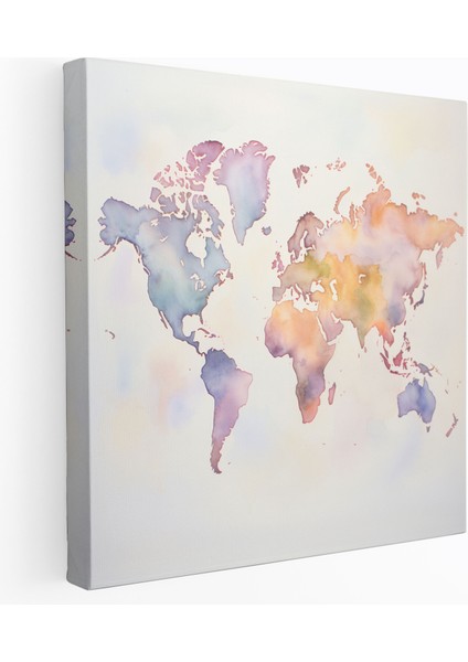 Duvar Sanatı - Suluboya Dünya Haritası - Dünya Haritası Ev Dekorasyonu Kanvas Duvar Sanatı