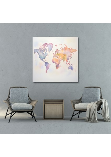 Duvar Sanatı - Suluboya Dünya Haritası - Dünya Haritası Ev Dekorasyonu Kanvas Duvar Sanatı modelleri
