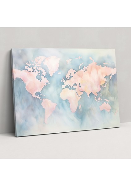 Su Boyası Dünya Haritası Kanvas Tablo - Dünya Haritası Kanvas Duvar Sanatı Kanvas.