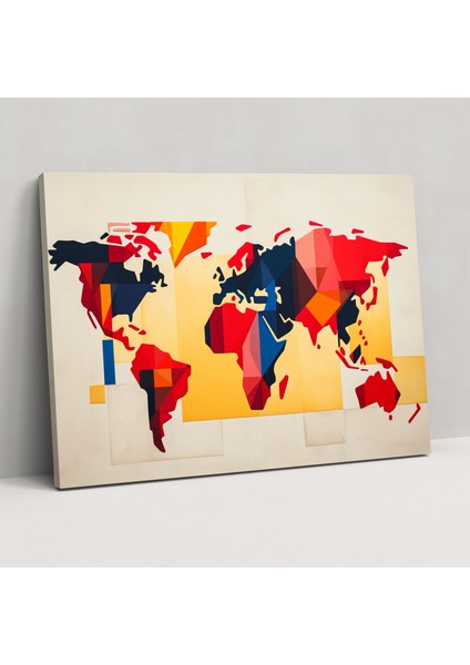 Soyut Geometrik Dünya Haritası Kanvas Tablo - Dünya Haritası Geometrik Şekiller Soyut Kanvas Duvar Sanatı