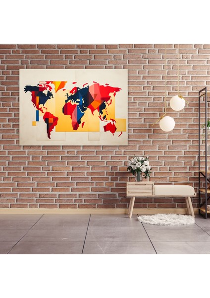 Soyut Geometrik Dünya Haritası Kanvas Tablo - Dünya Haritası Geometrik Şekiller Soyut Kanvas Duvar Sanatı modelleri