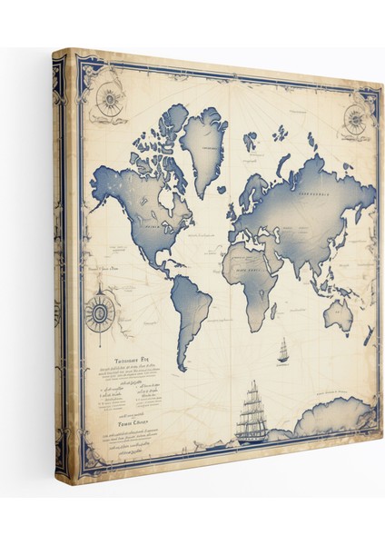 Macera Dünya Haritası Kanvas Tablo - Dünya Haritası Keşif Kanvas Duvar Dekorasyonu