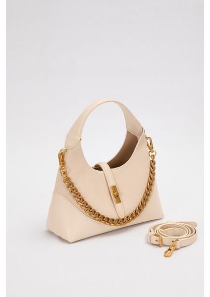 Krem Gold Zincir Aksesuarlı El Çantası modelleri