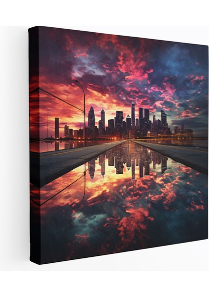 Günbatımı Silueti Kanvas Tablo - Modern Duvar Sanatı - Günbatımı Şehir Işıkları Görsel Deneyim Etkileyici