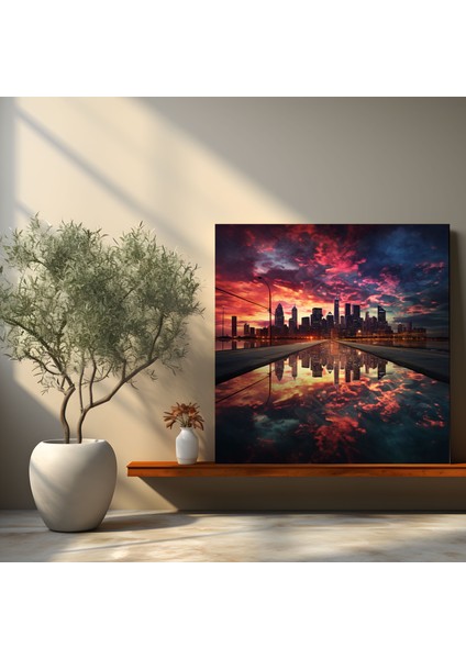 Günbatımı Silueti Kanvas Tablo - Modern Duvar Sanatı - Günbatımı Şehir Işıkları Görsel Deneyim Etkileyici modelleri