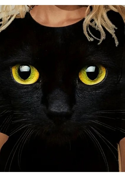 Kadın Uzun Kollu Bisiklet Yaka Kedi Desenli Süprem Bluz fiyatları