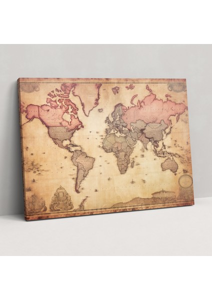Vintage Dünya Haritası Duvar Sanatı - Dünya Haritası Kanvas Tablo Ev Dekorasyonu Vintage Esintili