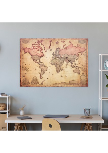 Vintage Dünya Haritası Duvar Sanatı - Dünya Haritası Kanvas Tablo Ev Dekorasyonu Vintage Esintili modelleri