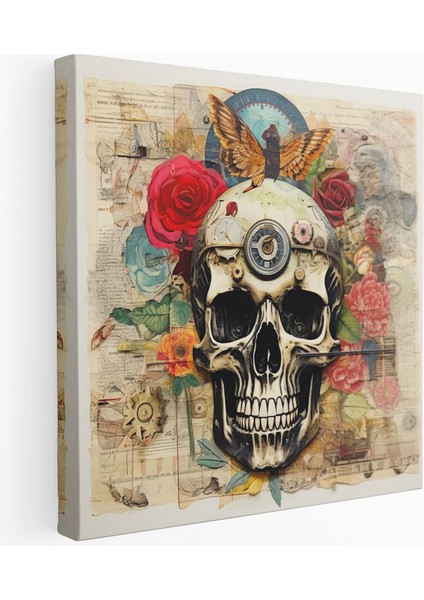 Vintage Koleksiyon Kafatası Duvar Sanatı Kanvas Tablo