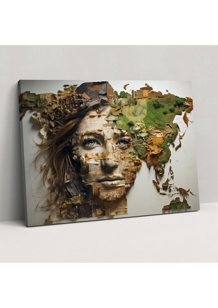 Fotoğraflı Dünya Haritası Kanvas Tablo - Dünya Haritası Duvar Dekorasyonu Etkileyici Tasarım Ev Dekorasyonu