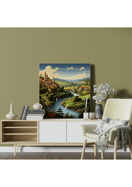 Rönesans Manzara Kanvas Tablosu - Rönesans Dalgalar Halindeki Tepeler Huzurlu Nehir Kanvas Duvar Sanatı fiyatları
