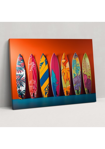 Renkli Sörf Tahtası Kanvas Tablo - Sörf Canlı Arka Plan Pop Sanat Tarzı Kanvas Duvar Sanatı