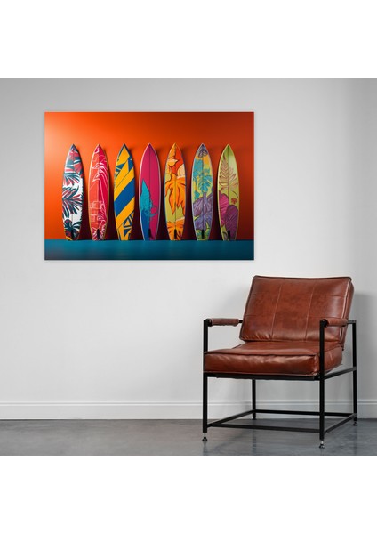 Renkli Sörf Tahtası Kanvas Tablo - Sörf Canlı Arka Plan Pop Sanat Tarzı Kanvas Duvar Sanatı fiyatları