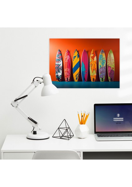 Renkli Sörf Tahtası Kanvas Tablo - Sörf Canlı Arka Plan Pop Sanat Tarzı Kanvas Duvar Sanatı modelleri