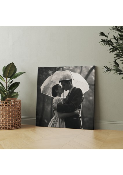 Vintage Sevgi Şemsiye Altında Kanvas Tablo - Romantik Duvar Sanatı Fotoğraf fiyatları