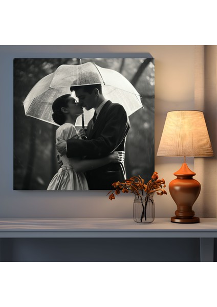 Vintage Sevgi Şemsiye Altında Kanvas Tablo - Romantik Duvar Sanatı Fotoğraf modelleri