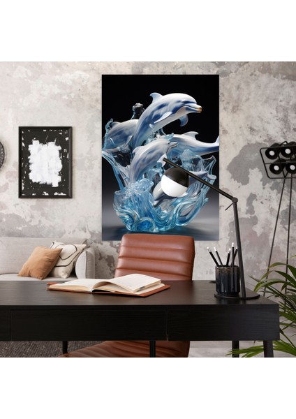 Gerçekçi Cam Heykel - Mat Yüzeyli Yunuslar Okyanus Kanvas Tablo - Oynaklık ve Neşe Içeren Gerçekçi Cam Heykel Kanvas Tablo fiyatları