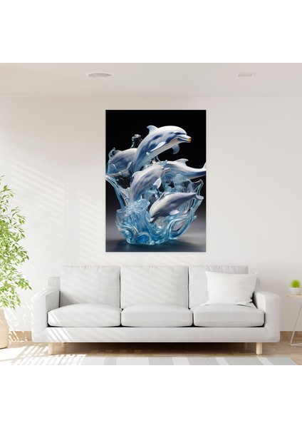 Gerçekçi Cam Heykel - Mat Yüzeyli Yunuslar Okyanus Kanvas Tablo - Oynaklık ve Neşe Içeren Gerçekçi Cam Heykel Kanvas Tablo modelleri