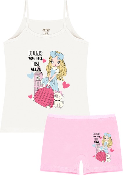 Kız Çocuk Atlet Boxer Likralı Ekru Girl (%96 Pamuk - %4 Elastan)