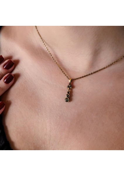 Tria Harmonisi Antrasit Kadın 2'li Takı Seti Küpe Kolye Takım Bakır El Yapımı Kararma Yapmaz Kutulu modelleri