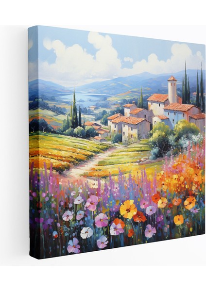 Huzurlu Köy Tepeleri - Kanvas Tablo - Köy Izlenimci Tarz Dalgalar Halindeki Tepeler Duvar Dekorasyonu