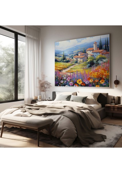 Huzurlu Köy Tepeleri - Kanvas Tablo - Köy Izlenimci Tarz Dalgalar Halindeki Tepeler Duvar Dekorasyonu fiyatları